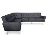 NNEDPE Faux Linen Corner Wooden Sofa Futon Lounge L-shaped with Chaise Black
