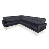 NNEDPE Faux Linen Corner Wooden Sofa Futon Lounge L-shaped with Chaise Black