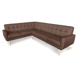 NNEDPE Faux Linen Corner Wooden Sofa Lounge L-shaped Futon with Chaise Brown