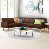 NNEDPE Faux Linen Corner Wooden Sofa Lounge L-shaped Futon with Chaise Brown