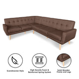 NNEDPE Faux Linen Corner Wooden Sofa Lounge L-shaped Futon with Chaise Brown