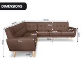 NNEDPE Faux Linen Corner Wooden Sofa Lounge L-shaped Futon with Chaise Brown