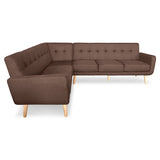 NNEDPE Faux Linen Corner Wooden Sofa Lounge L-shaped Futon with Chaise Brown