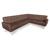 NNEDPE Faux Linen Corner Wooden Sofa Lounge L-shaped with Chaise Brown