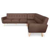 NNEDPE Faux Linen Corner Wooden Sofa Lounge L-shaped with Chaise Brown