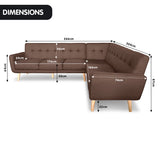 NNEDPE Faux Linen Corner Wooden Sofa Lounge L-shaped with Chaise Brown
