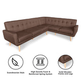 NNEDPE Faux Linen Corner Wooden Sofa Lounge L-shaped with Chaise Brown