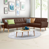 NNEDPE Faux Linen Corner Wooden Sofa Lounge L-shaped with Chaise Brown
