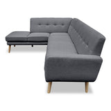 NNEDPE Sarantino Faux Linen Corner Sofa Lounge L-shaped with Chaise Dark Grey