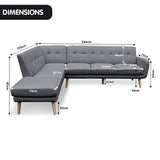 NNEDPE Sarantino Faux Linen Corner Sofa Lounge L-shaped with Chaise Dark Grey