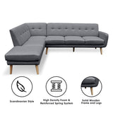 NNEDPE Sarantino Faux Linen Corner Sofa Lounge L-shaped with Chaise Dark Grey