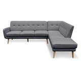 NNEDPE Sarantino Faux Linen Corner Sofa Lounge L-shaped with Chaise Dark Grey