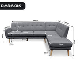 NNEDPE Sarantino Faux Linen Corner Sofa Lounge L-shaped with Chaise Dark Grey