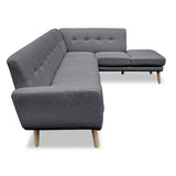 NNEDPE Sarantino Faux Linen Corner Sofa Lounge L-shaped with Chaise Dark Grey