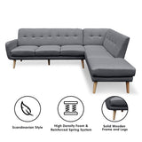 NNEDPE Sarantino Faux Linen Corner Sofa Lounge L-shaped with Chaise Dark Grey