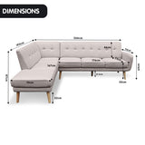 NNEDPE Sarantino Faux Linen Corner Sofa Lounge L-shaped Chaise Light Grey