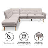 NNEDPE Sarantino Faux Linen Corner Sofa Lounge L-shaped Chaise Light Grey