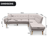 NNEDPE Sarantino Faux Linen Corner Sofa Lounge L-shaped Chaise Light Grey