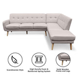 NNEDPE Sarantino Faux Linen Corner Sofa Lounge L-shaped Chaise Light Grey