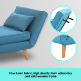 NNEDPE Sarantino Adjustable Corner Sofa 1 Seater Lounge Linen Bed Seat - Blue