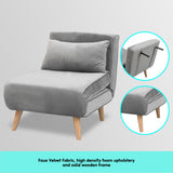 NNEDPE Sarantino Adjustable Chair Single Sofa Bed Faux Velvet - Light Grey