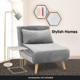 NNEDPE Sarantino Adjustable Chair Single Sofa Bed Faux Velvet - Light Grey