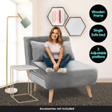 NNEDPE Sarantino Adjustable Chair Single Sofa Bed Faux Velvet - Light Grey