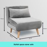 NNEDPE Sarantino Adjustable Chair Single Sofa Bed Faux Velvet - Light Grey