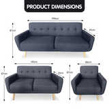 NNEDPE Sarantino 6-Seater Linen Sofa Set Couch Futon - Dark Grey
