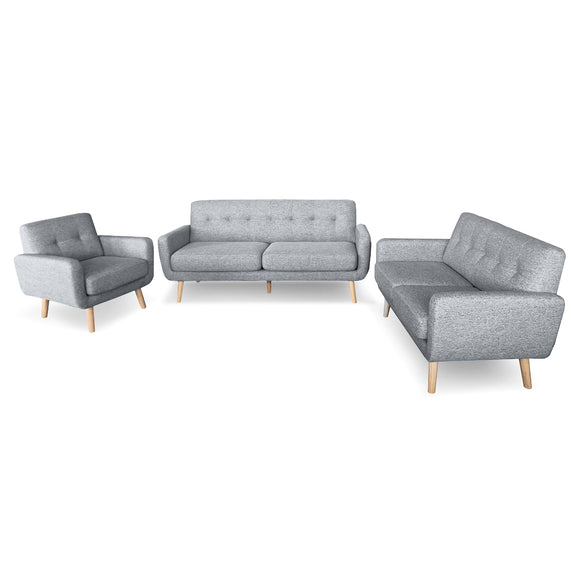 NNEDPE Sarantino 6-Seater Linen Sofa Set Couch Futon - Light Grey