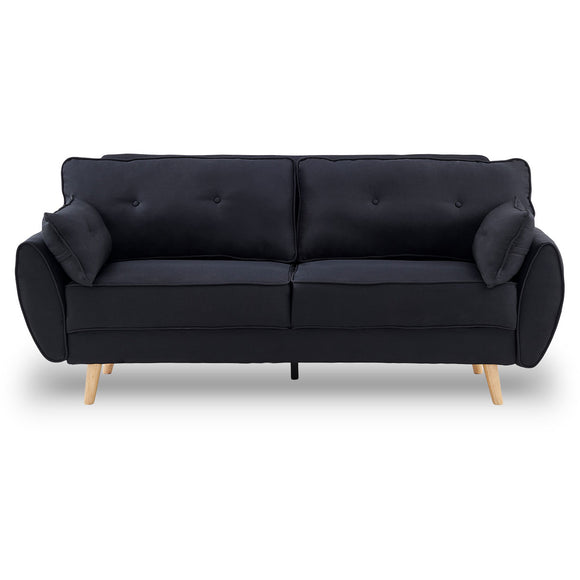 NNEDPE Sarantino 3 Seater Modular Linen Fabric Sofa Bed Couch Futon - Black
