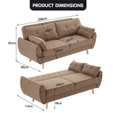 NNEDPE Sarantino 3 Seater Modular Linen Fabric Sofa Bed Couch Futon - Brown