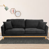 NNEDPE Sarantino 3 Seater Faux Velvet Wooden Sofa Bed Couch Furniture - Black