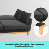NNEDPE Sarantino 3 Seater Faux Velvet Wooden Sofa Bed Couch Furniture - Black