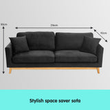 NNEDPE Sarantino 3 Seater Faux Velvet Wooden Sofa Bed Couch Furniture - Black