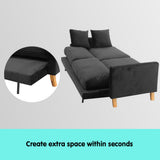 NNEDPE Sarantino 3 Seater Faux Velvet Wooden Sofa Bed Couch Furniture - Black