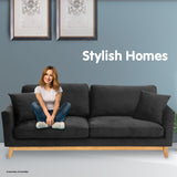 NNEDPE Sarantino 3 Seater Faux Velvet Wooden Sofa Bed Couch Furniture - Black