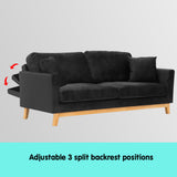 NNEDPE Sarantino 3 Seater Faux Velvet Wooden Sofa Bed Couch Furniture - Black