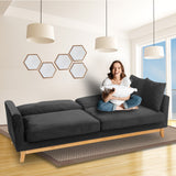 NNEDPE Sarantino 3 Seater Faux Velvet Wooden Sofa Bed Couch Furniture - Black