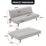 NNEDPE Sarantino 3 Seater Modular Linen Fabric Sofa Bed Couch Futon - Beige