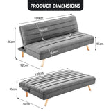 NNEDPE Sarantino 3 Seater Modular Linen Fabric Sofa Bed Couch - Dark Grey