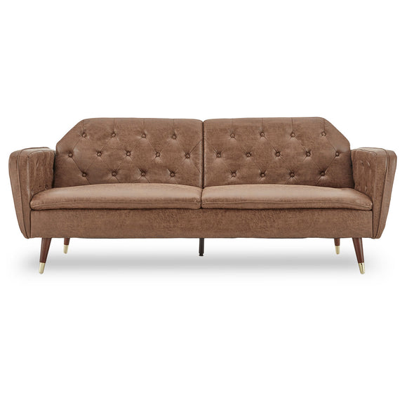 NNEDPE Sarantino Faux Velvet Tufted Sofa Bed Couch Futon - Brown
