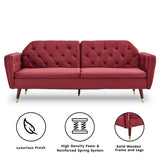 NNEDPE Sarantino Faux Velvet Tufted Sofa Bed Couch Futon - Burgundy