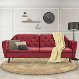 NNEDPE Sarantino Faux Velvet Tufted Sofa Bed Couch Futon - Burgundy