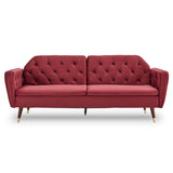 NNEDPE Sarantino Faux Velvet Tufted Sofa Bed Couch Futon - Burgundy