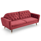 NNEDPE Sarantino Faux Velvet Tufted Sofa Bed Couch Futon - Burgundy