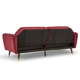 NNEDPE Sarantino Faux Velvet Tufted Sofa Bed Couch Futon - Burgundy