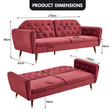 NNEDPE Sarantino Faux Velvet Tufted Sofa Bed Couch Futon - Burgundy