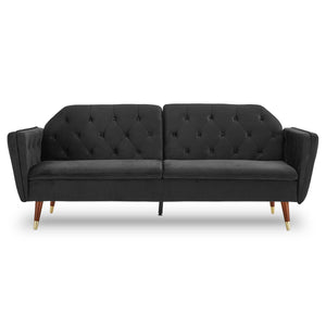 NNEDPE Sarantino Faux Velvet Tufted Sofa Bed Couch Futon - Black