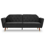 NNEDPE Sarantino Faux Velvet Tufted Sofa Bed Couch Futon - Black